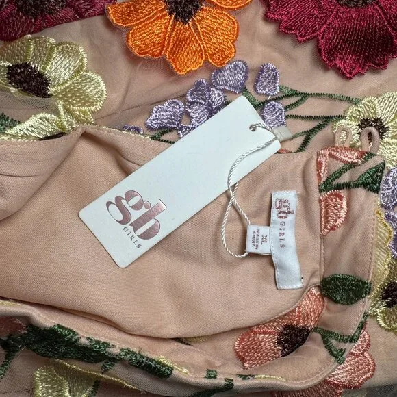 NWT gbGirls Sleeveless Hi Neck 3D Embroidered Floral Dress 3D lace size XL - Picture 8 of 9